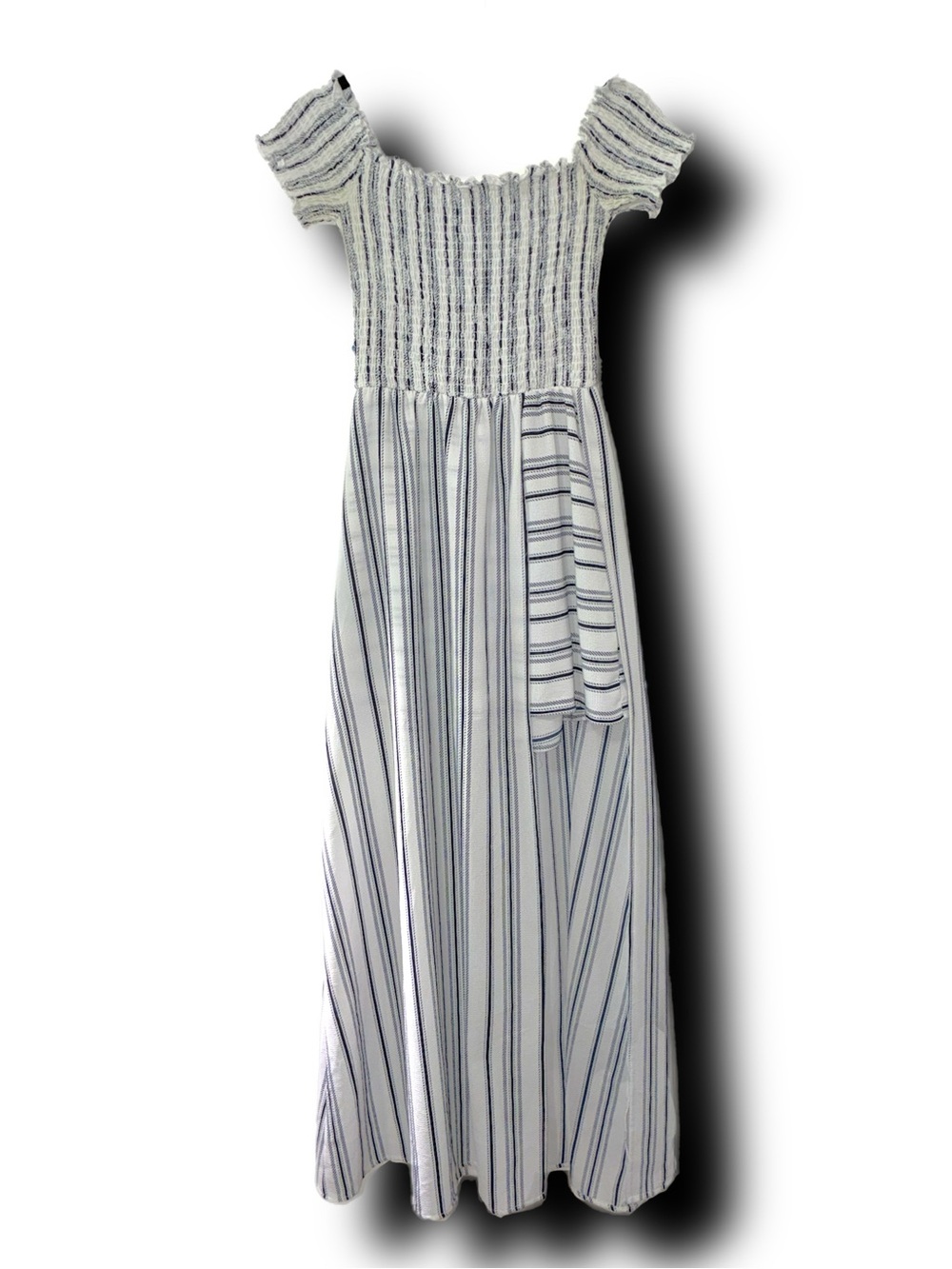 Striped Smocked Romper with Maxi Skirt Overlay Nautical Beach Vibes